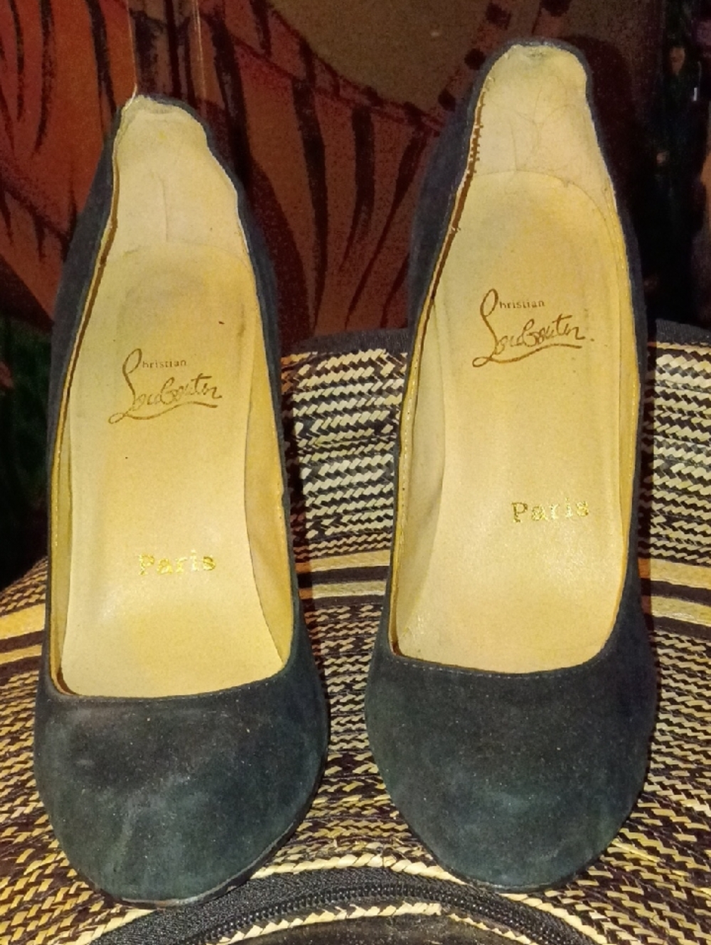 Christian Louboutin Black Suede Round-Toe Pumps